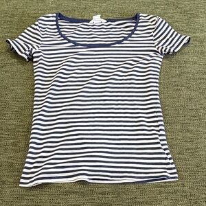 H&M Navy and White Striped Short Sleeve Top